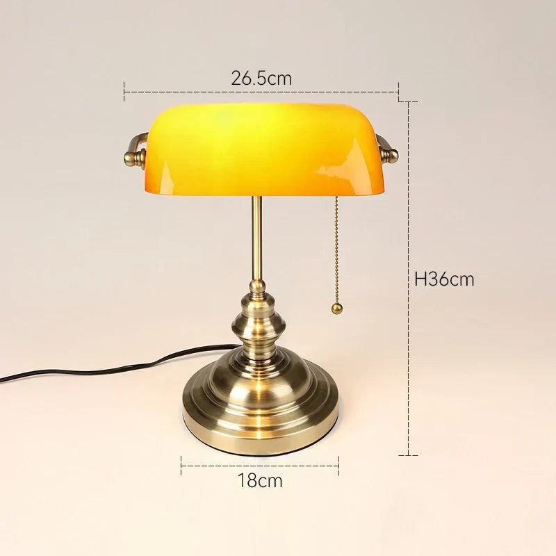 Solara Banker Desk Lamp in Vintage Green Shade for Desk