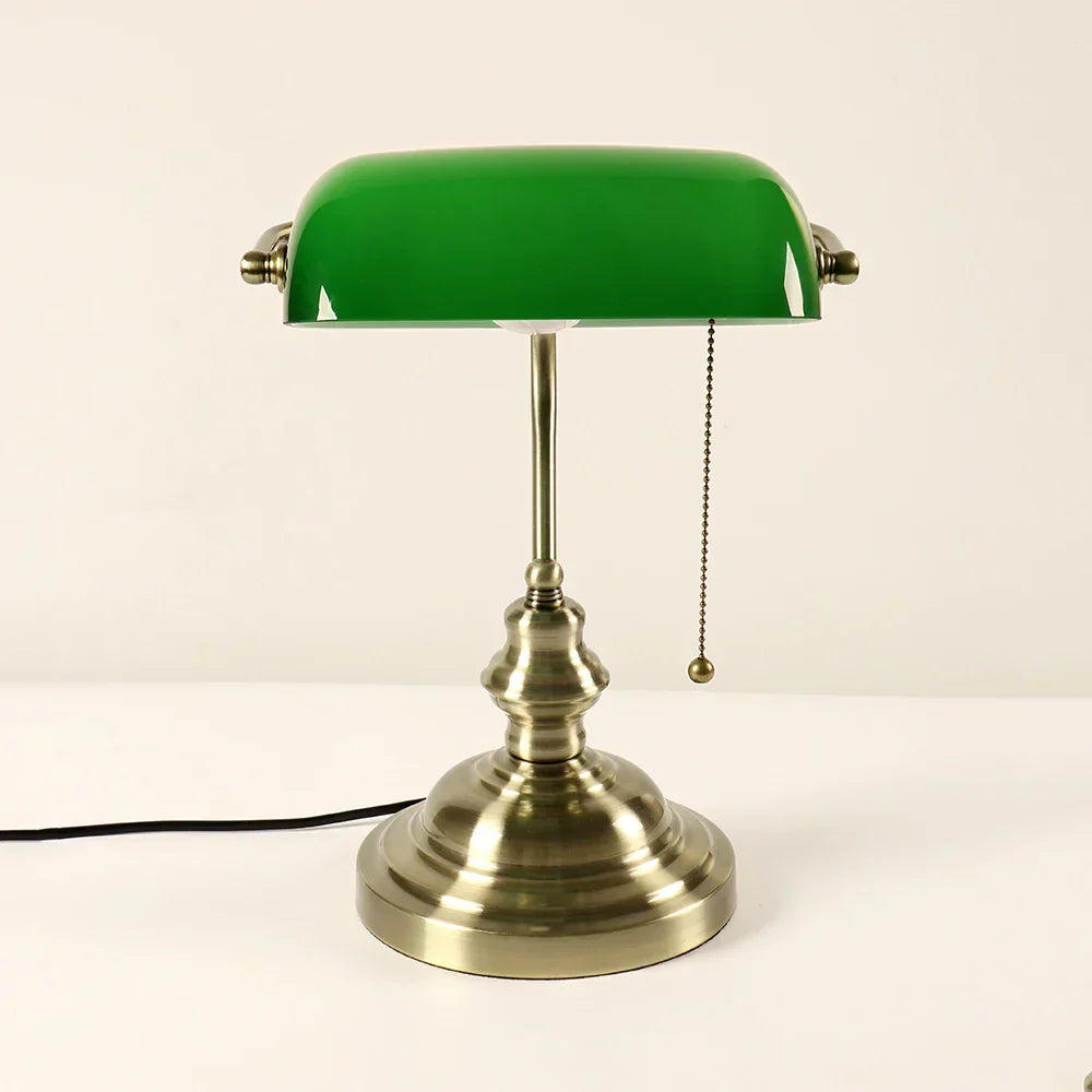 Solara Banker Desk Lamp in Vintage Green Shade for Desk