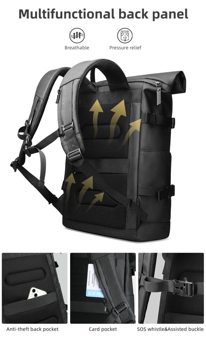 TrailNova Expandable Outdoor Backpack — Laptop Compartment, Roll-Top Closure, Large Capacity