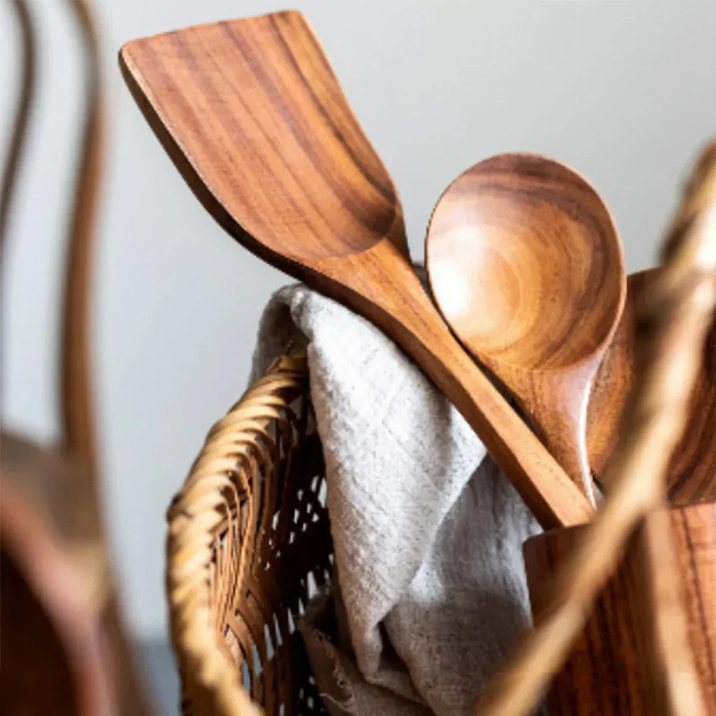 NaturPur Wooden Cooking Utensil Set — Storage Basket Included