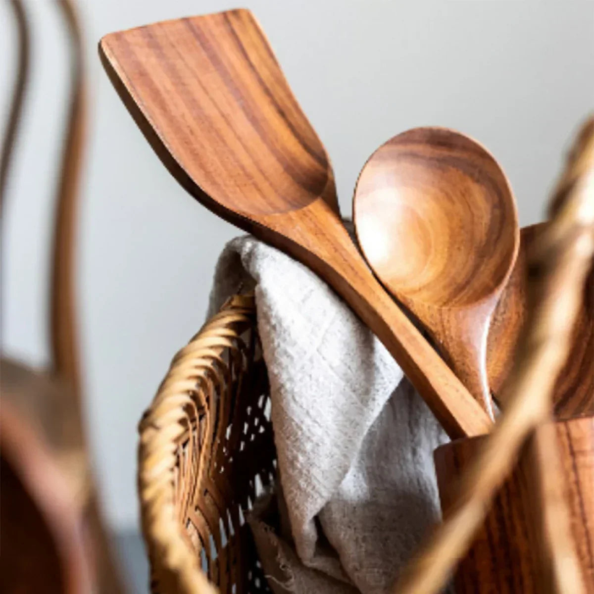 NaturPur Wooden Cooking Utensil Set — Storage Basket Included