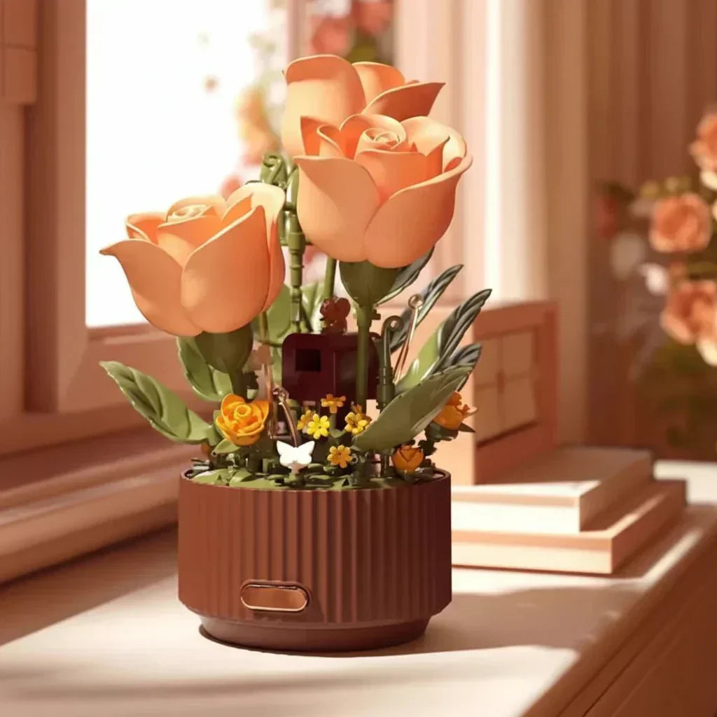 Conjunto de blocos de construção Aurora Bloom com 255 peças interligáveis para criar um ramo de rosas