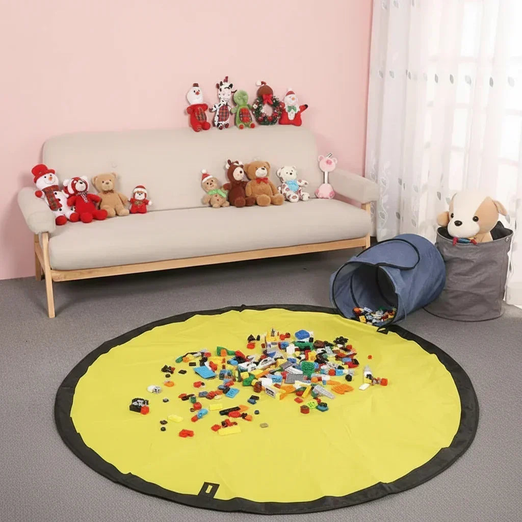 Cutie de depozitare pentru jucării cu utilizare dublă — covoraș circular de joacă detașabil