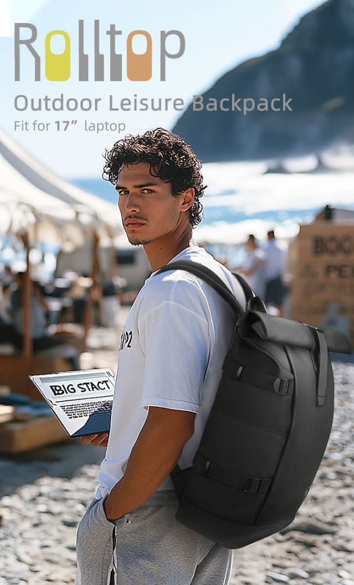 TrailNova Expandable Outdoor Backpack — Laptop Compartment, Roll-Top Closure, Large Capacity