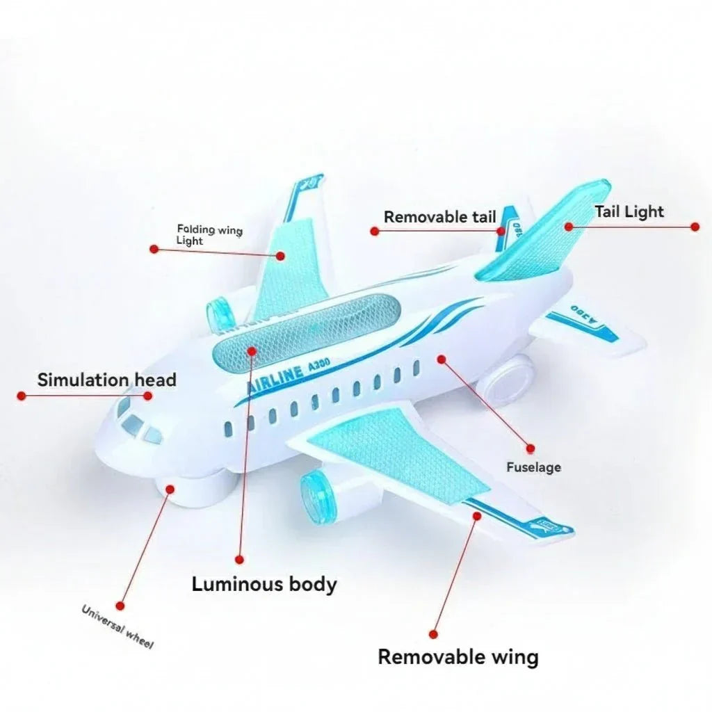 Avión de juguete eléctrico con LED SkySpin — Mecanismo de rotación de 360 grados y reproducción de música integrada