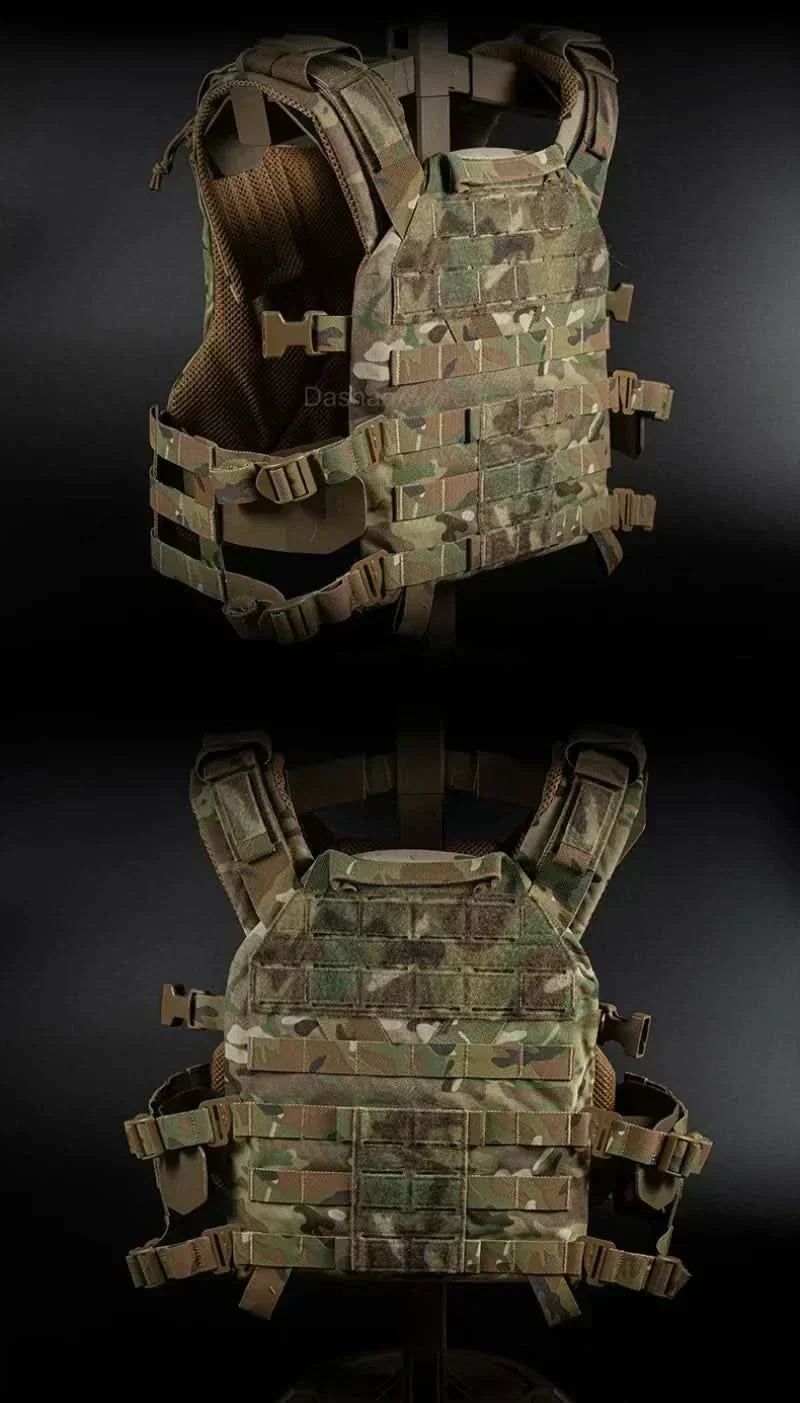 Chaleco portaplacas modular Vanguard Armor — MOLLE cortado con láser, arnés de liberación rápida