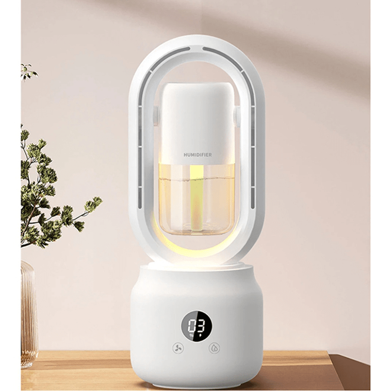BreezeMist Bladeless Portable Fan & Humidifier — Integrated Night Light Unit