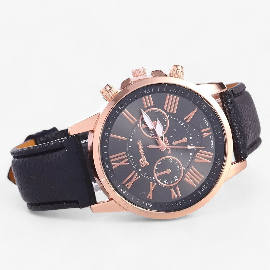 Elegant klassisk damklocka - armband i äkta läder
