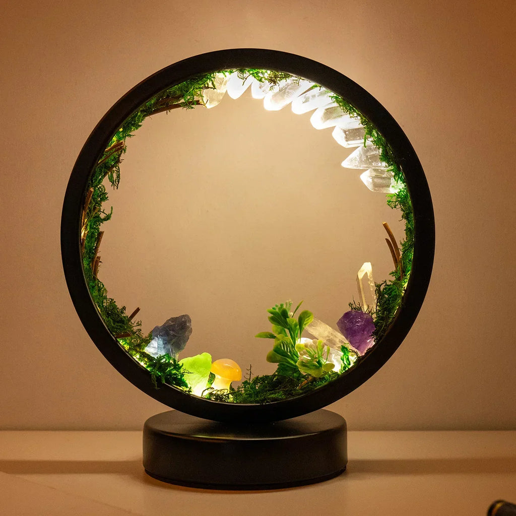 Light Spell Night Light — Round Frame, Plants & Crystals