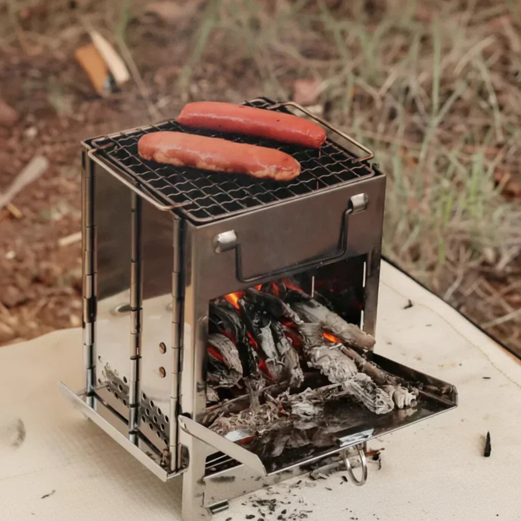 TrailNova Portable Stainless Steel Camping Stove — Foldable Gas-Free Campfire Burner