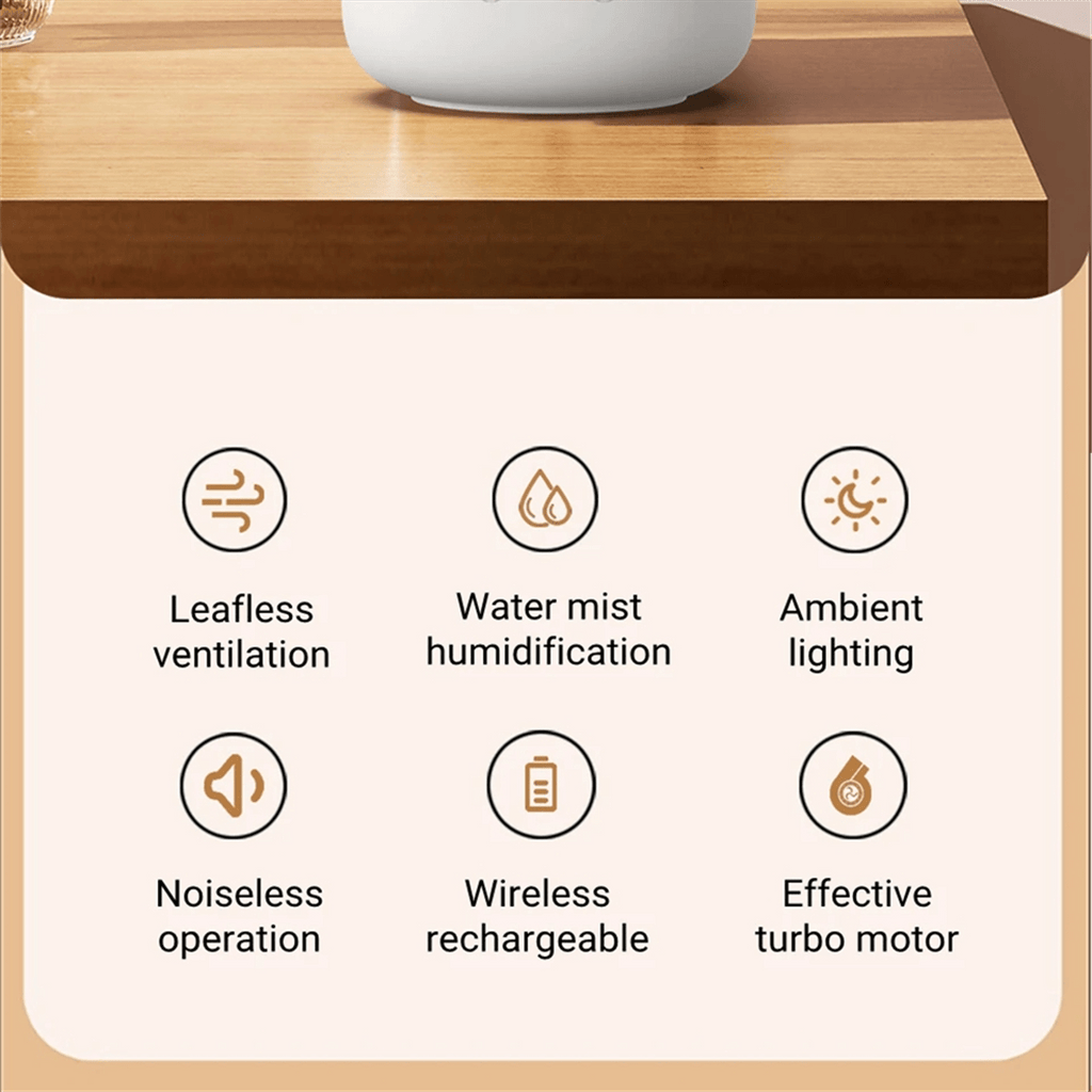 BreezeMist Bladeless Portable Fan & Humidifier — Integrated Night Light Unit