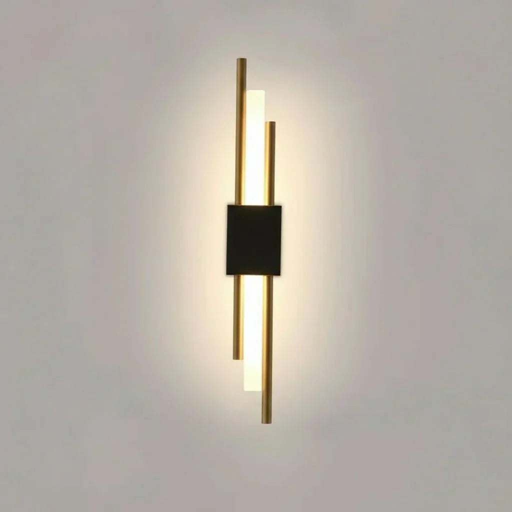 NovaGlow moderne LED-Wandleuchte — Rahmen aus Metall und Acryl, drei Lichtfarben
