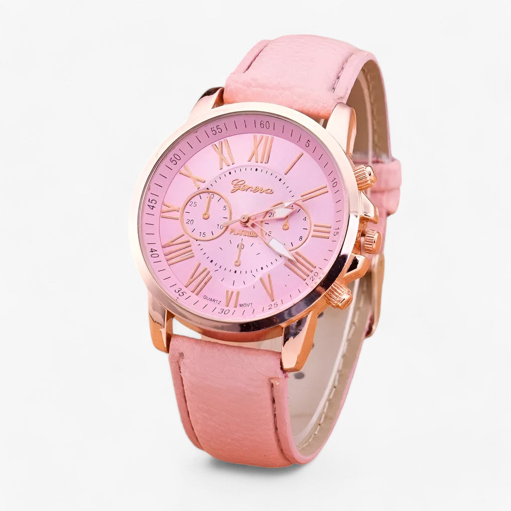 Elegant klassisk damklocka - armband i äkta läder