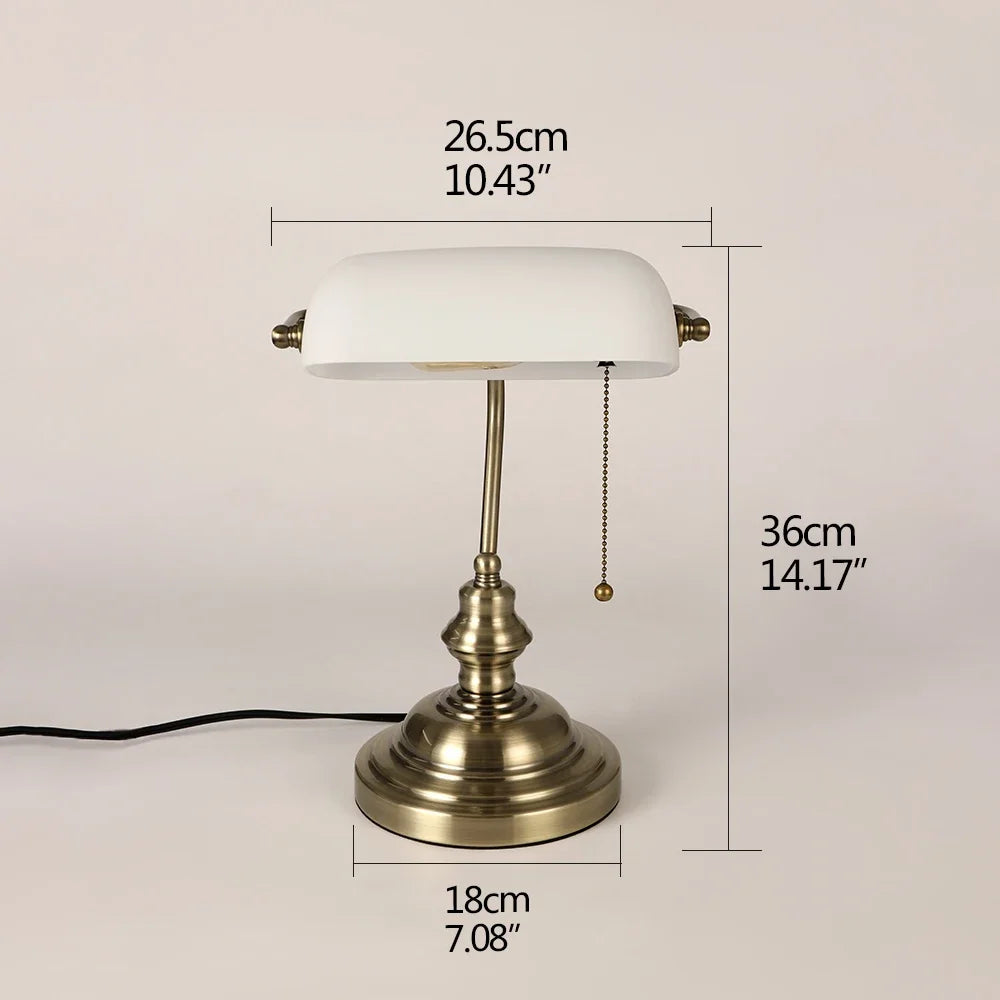 Solara Banker Desk Lamp in Vintage Green Shade for Desk