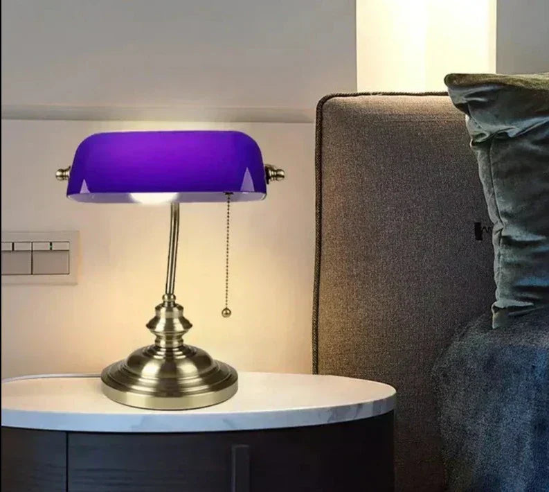 Solara Banker Desk Lamp in Vintage Green Shade for Desk