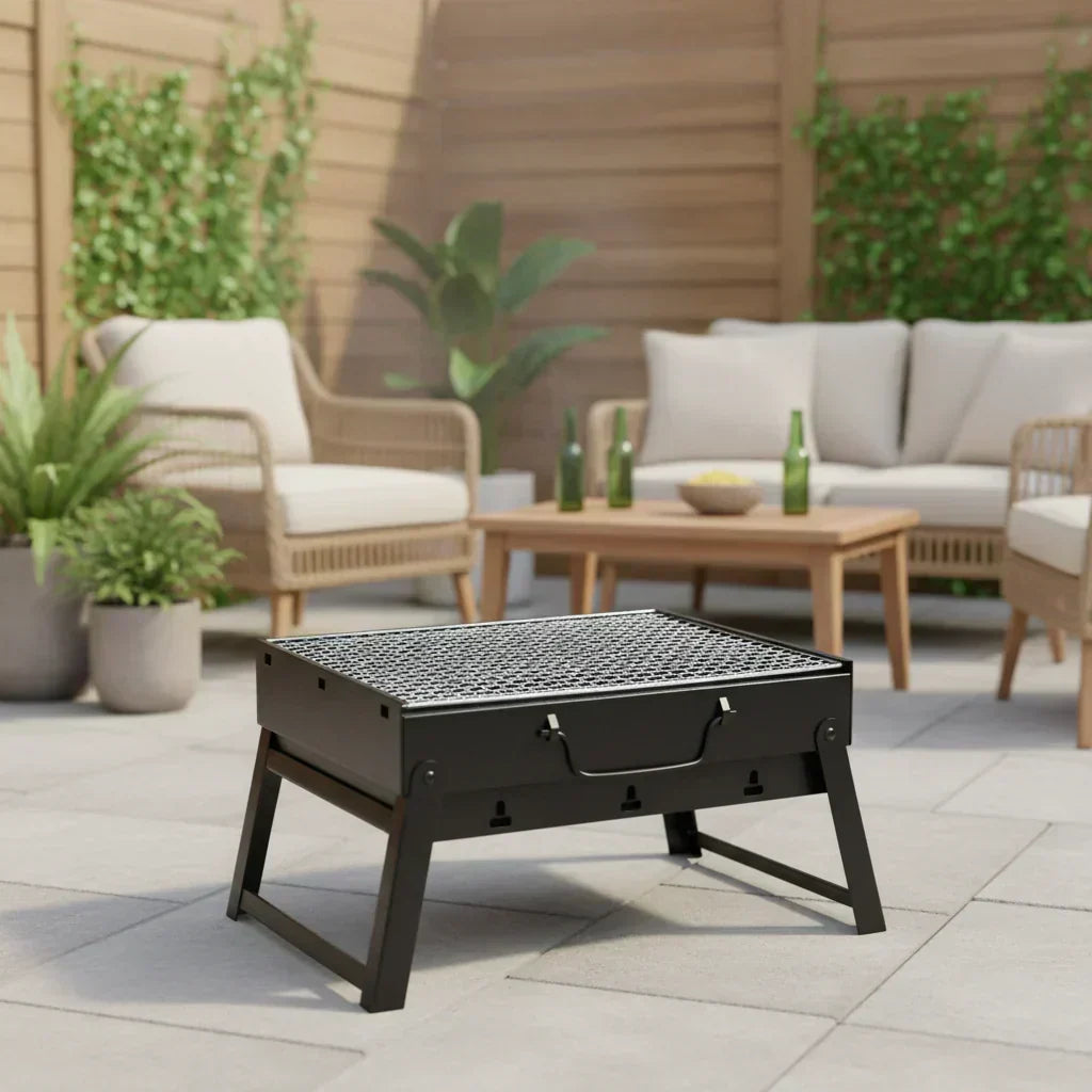 Parrilla de carbón de acero inoxidable TrailBlaze — Estructura compacta plegable
