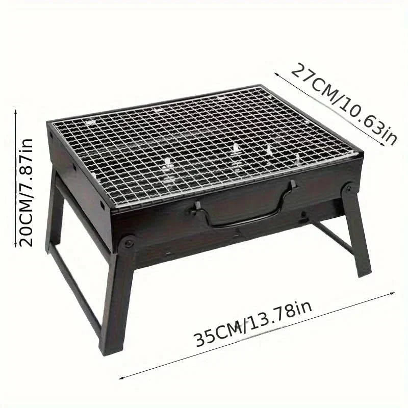 TrailBlaze-kulgrill i rustfrit stål — kompakt sammenklappeligt design
