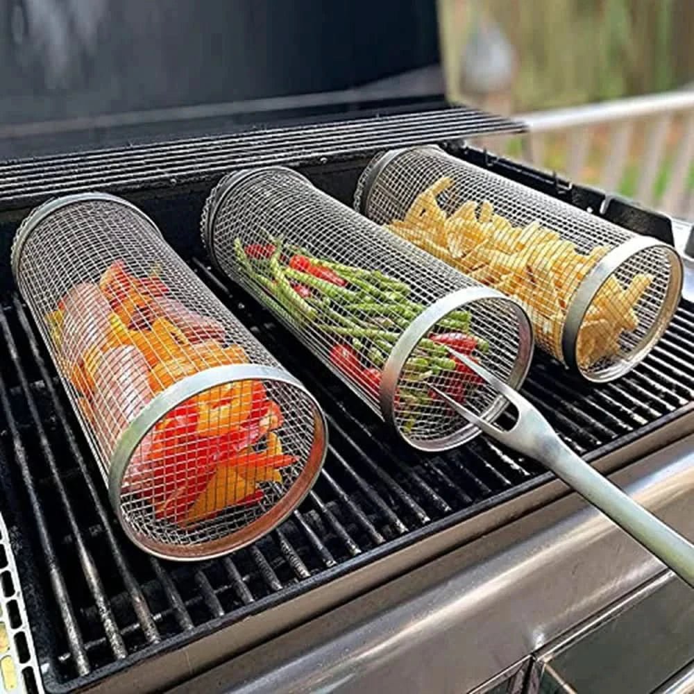 سلة شواء دوّارة من الفولاذ المقاوم للصدأ AeroGrill — تصميم للطهي المتساوي بزاوية 360°