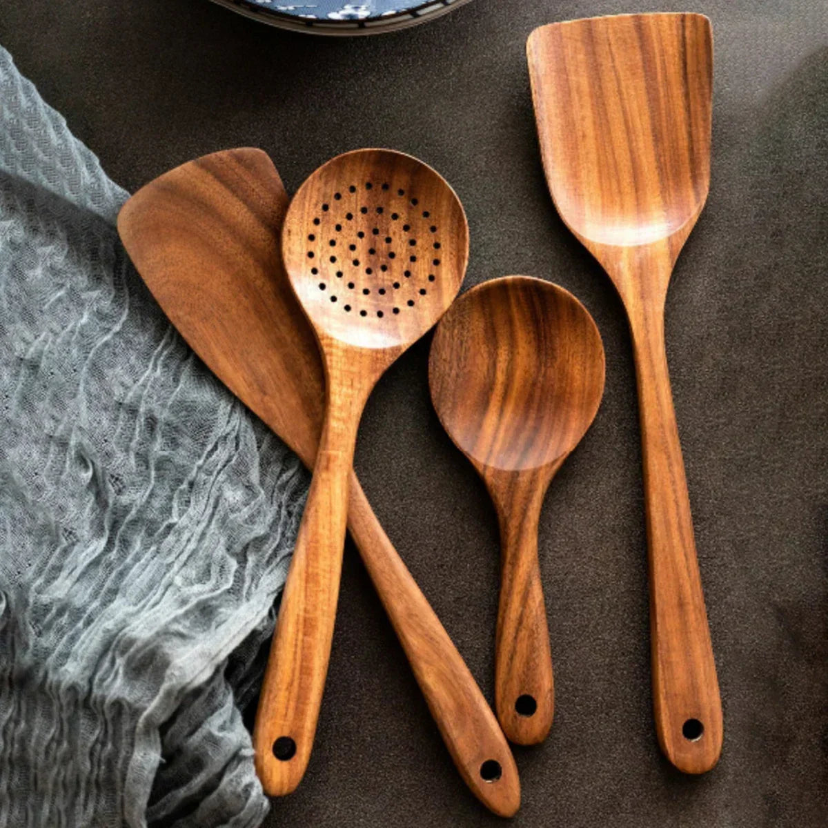 NaturPur Wooden Cooking Utensil Set — Storage Basket Included