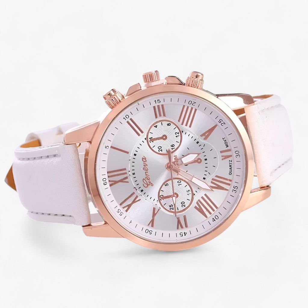 Elegant klassisk damklocka - armband i äkta läder