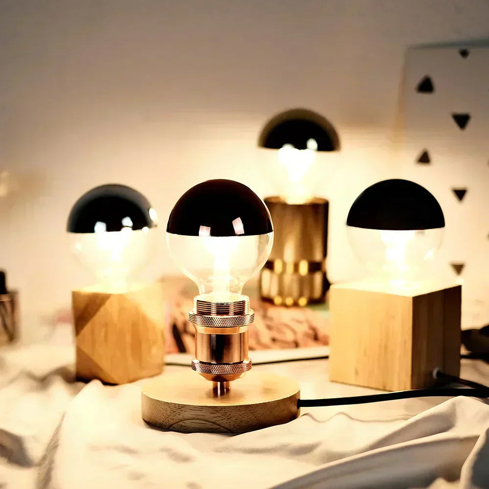 AmberGlow Retro Lamp With Wooden Base Dimmable 2700K LED