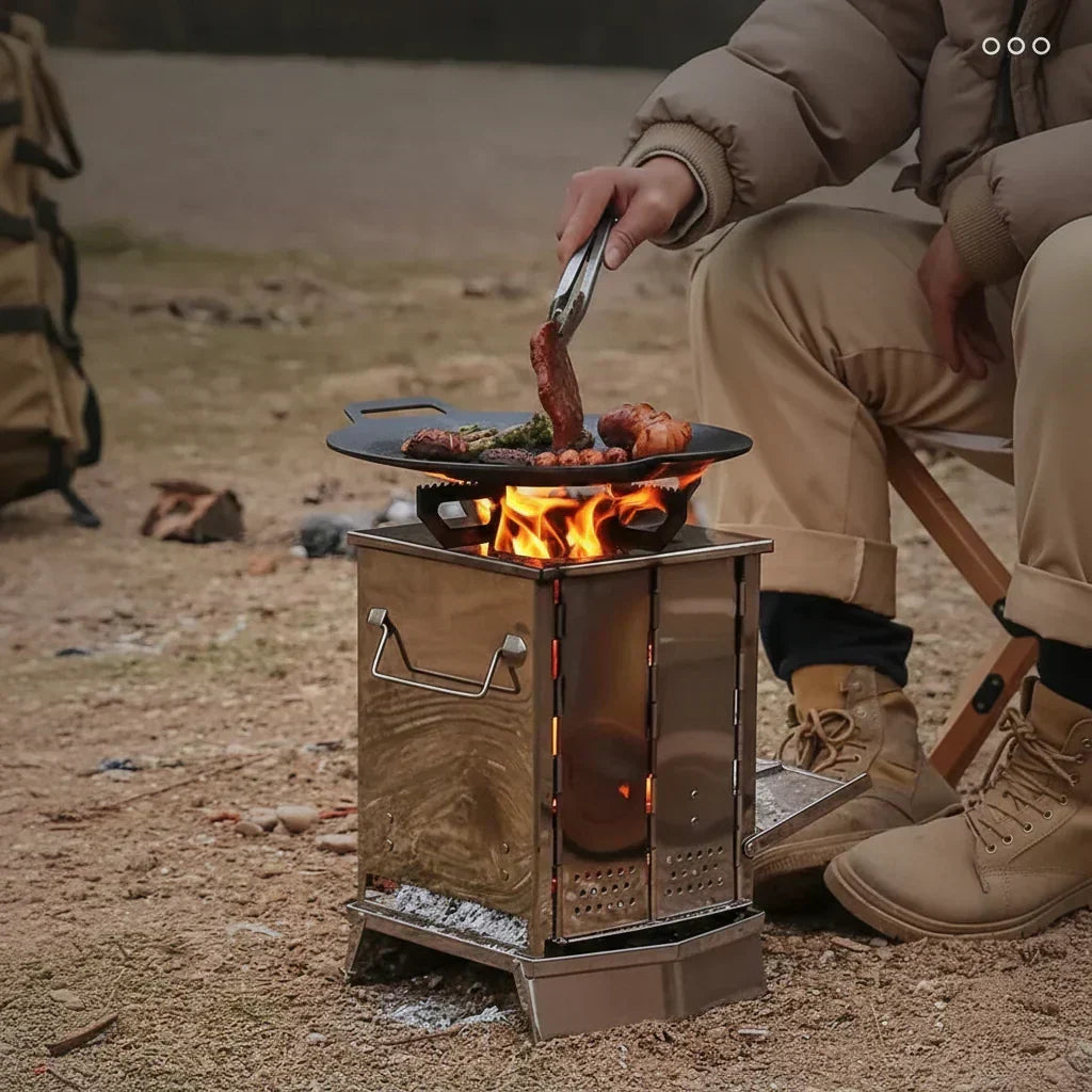 TrailNova Portable Stainless Steel Camping Stove — Foldable Gas-Free Campfire Burner