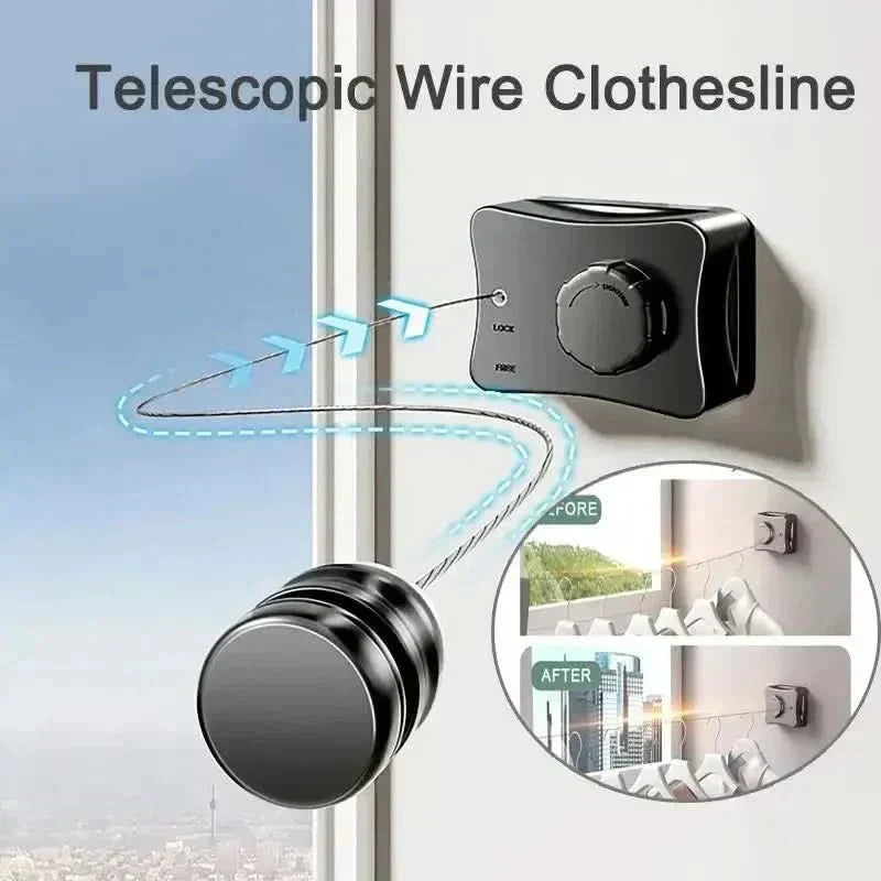 Estendal retrátil de parede FlexiLine — Fio para roupa retrátil, estrutura economizadora de espaço