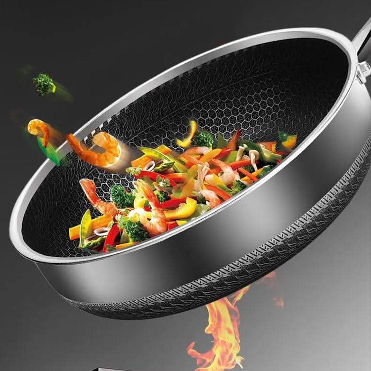 NovaCore Durable Stainless Steel Frying Pan — Honeycomb Base, Open Handle