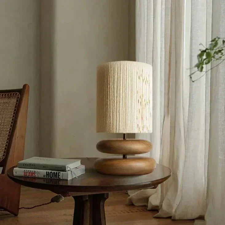 Nova Bedside Table Lamp — Soft Fabric Shade and Walnut Base