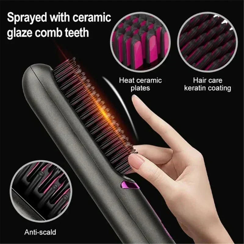 NovaGlow Cordless Straightening Brush — Rechargeable, Lightweight Travel Styler