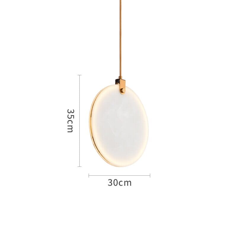 Round Marble Stone Pendant Light With White Resin Shade And Gold Accents