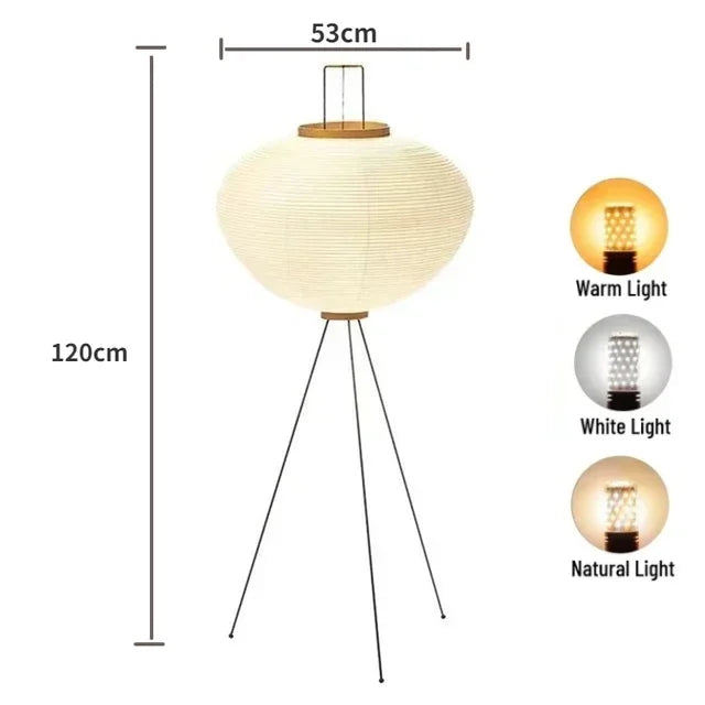 Mirenai Japanese Wabi Sabi Rice Paper Floor Lamp Soft Glow