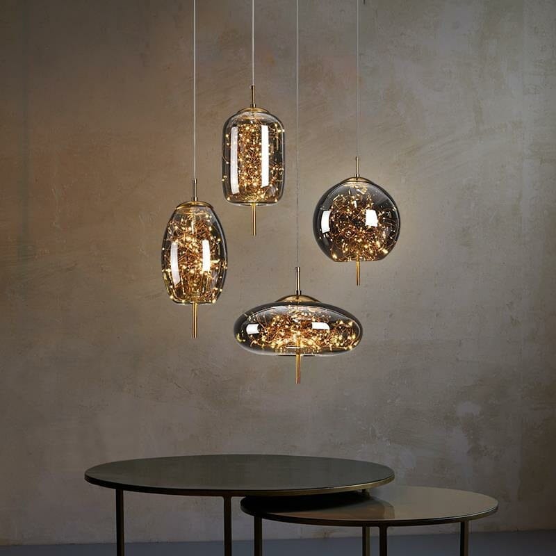 Lyra Nordic Vintage Glass Stone And Steel Pendant Lights Chrome Finish