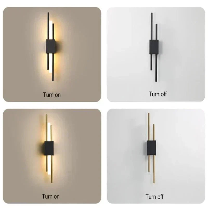 NovaGlow moderne LED-Wandleuchte — Rahmen aus Metall und Acryl, drei Lichtfarben