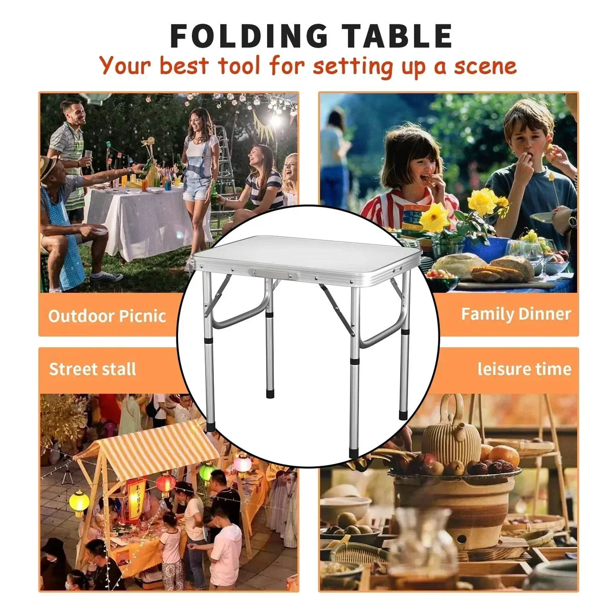 Table de camping pliante TrailPeak — Hauteur réglable sur deux niveaux, structure portable et pliable