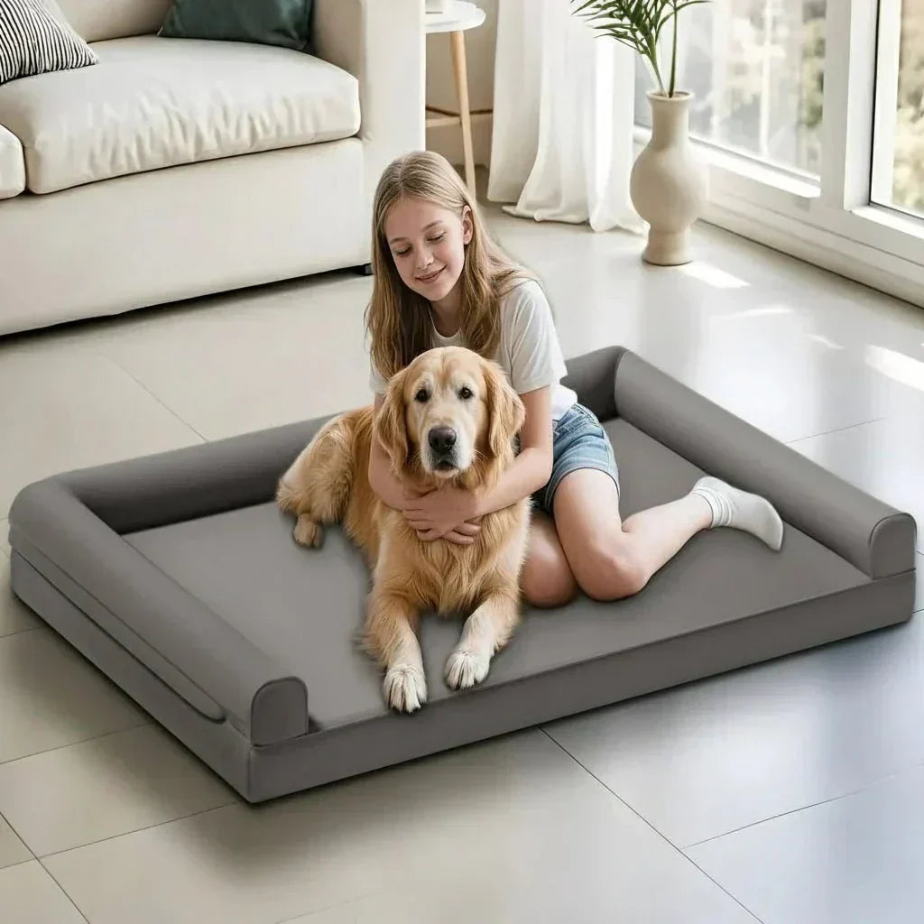 HavenPaw orthopädisches Hundesofa — Mikrofaserleder, wasserdichtes Design mit Randpolsterung