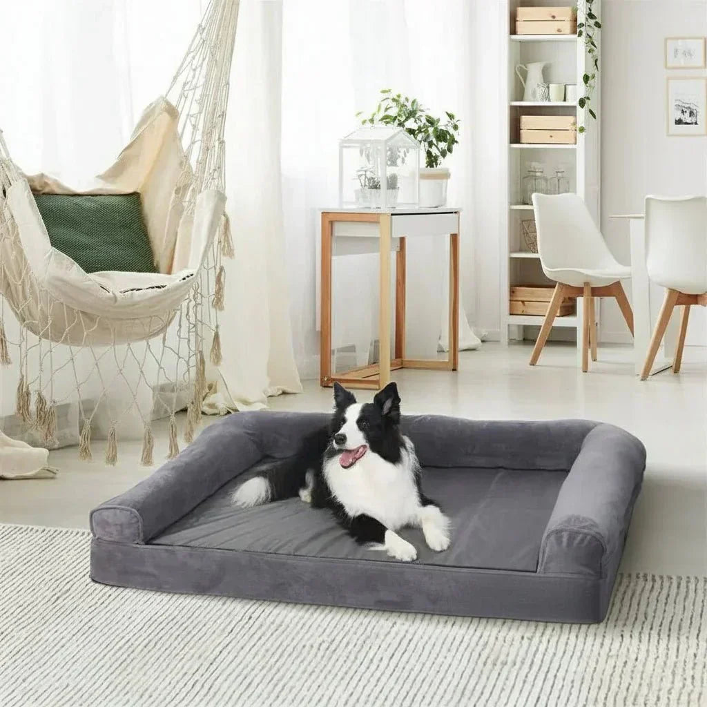 CuddleCloud ορθοπεδικό κρεβάτι-καναπές κατοικίδιων από αφρό — ενισχυμένα υπερυψωμένα άκρα, εσωτερικό με εργονομικό περίγραμμα