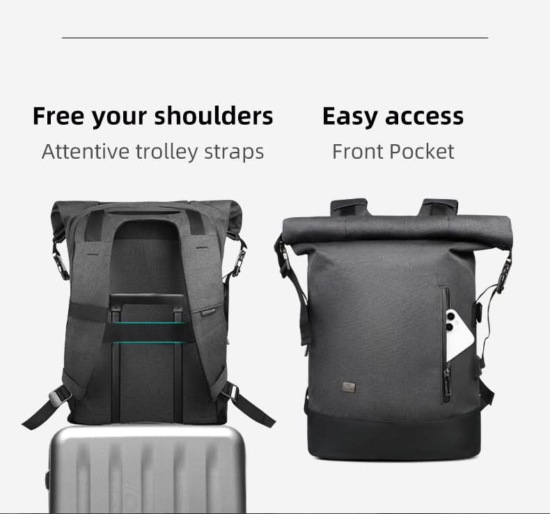 CityTrail Rolltop Backpack — 20 to 35 L Capacity, USB Port
