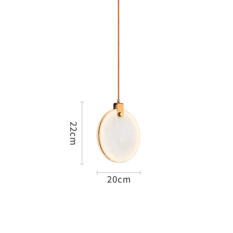 Round Marble Stone Pendant Light With White Resin Shade And Gold Accents