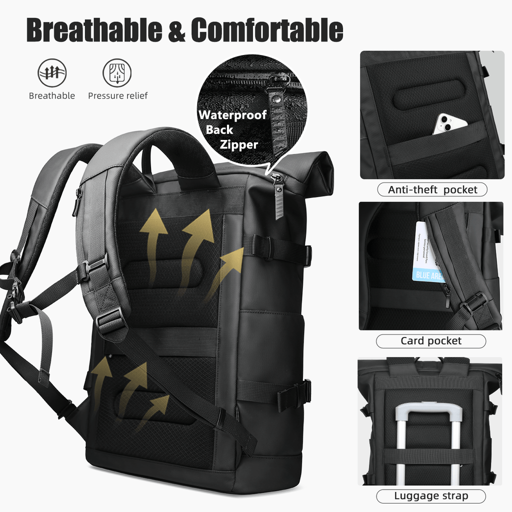 TrailNova Expandable Outdoor Backpack — Laptop Compartment, Roll-Top Closure, Large Capacity