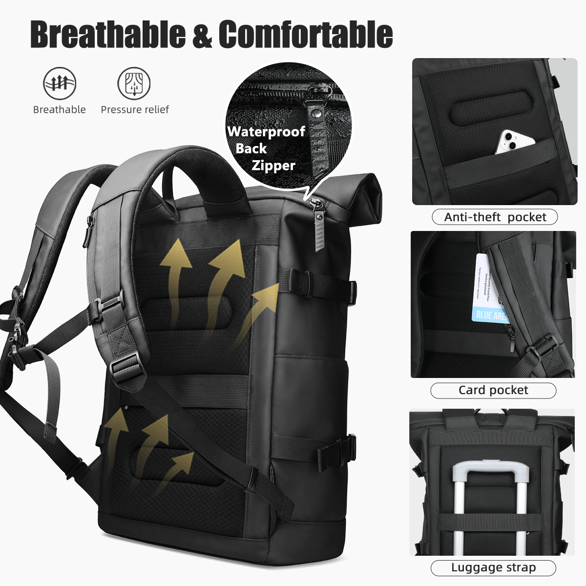 TrailNova Expandable Outdoor Backpack — Laptop Compartment, Roll-Top Closure, Large Capacity