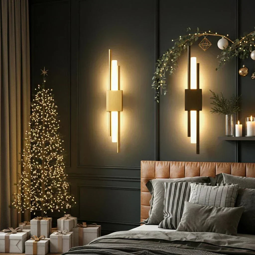 NovaGlow moderne LED-Wandleuchte — Rahmen aus Metall und Acryl, drei Lichtfarben