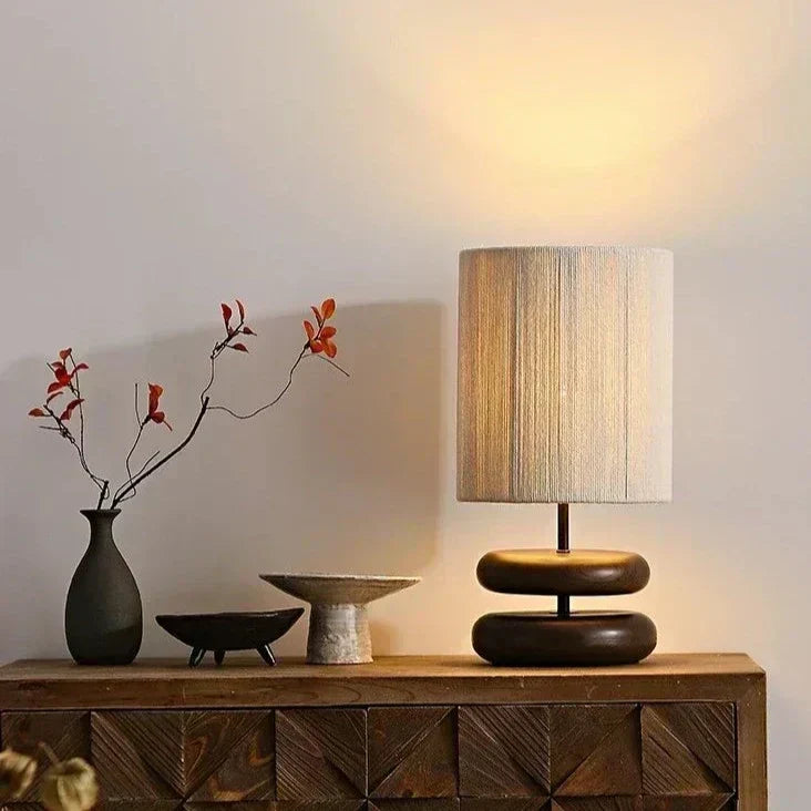 Nova Bedside Table Lamp — Soft Fabric Shade and Walnut Base