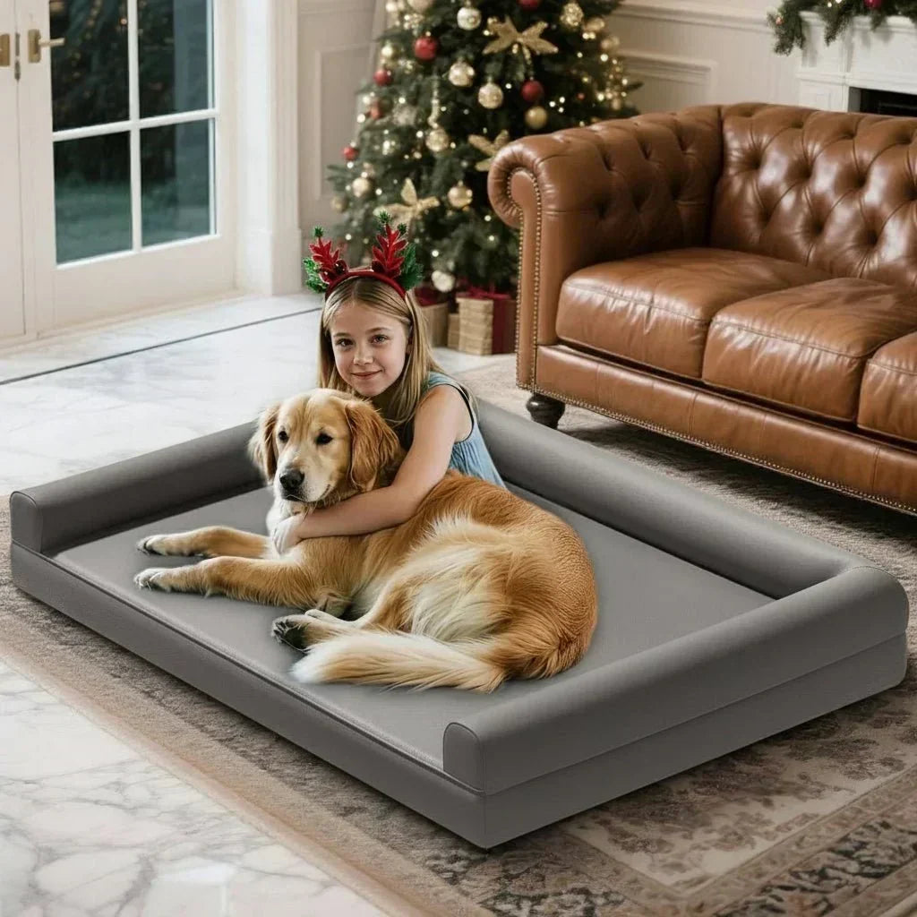 HavenPaw orthopädisches Hundesofa — Mikrofaserleder, wasserdichtes Design mit Randpolsterung