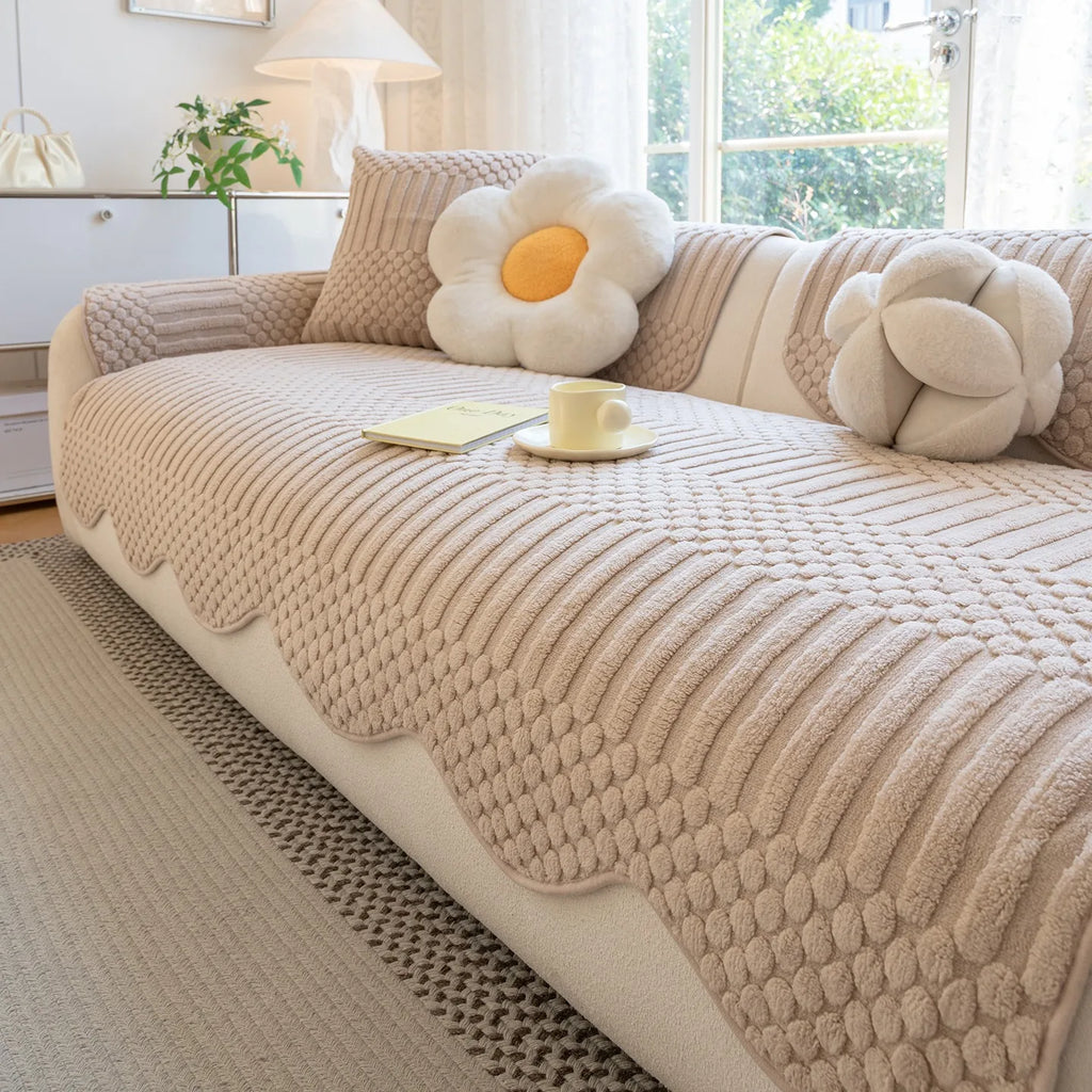 Cozy Cloud Thick Tuft Fleece Sofa Cover — Dense Pile, Upholstery Protector