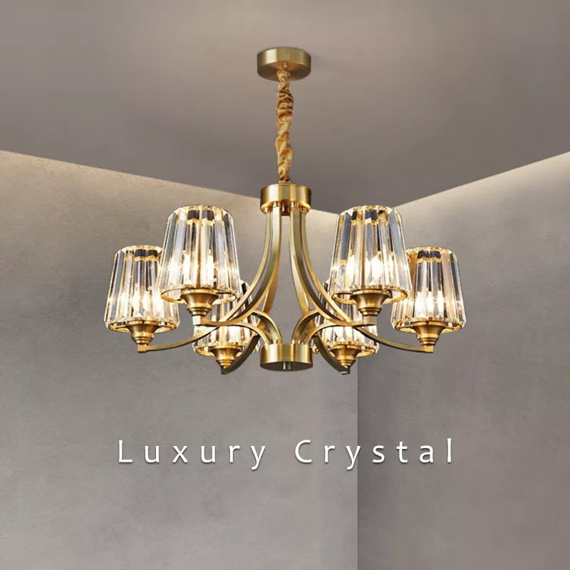 AuraLux Premium Brass Crystal Pendant Light with LED Glow