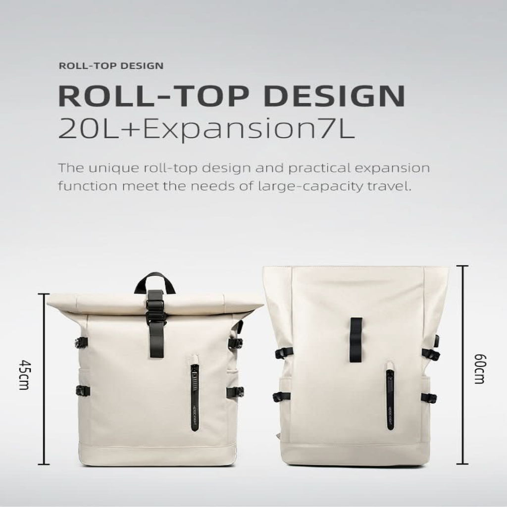 TrailMate Expandable Roll-Top Backpack — Large Capacity, Dedicated Laptop Compartment