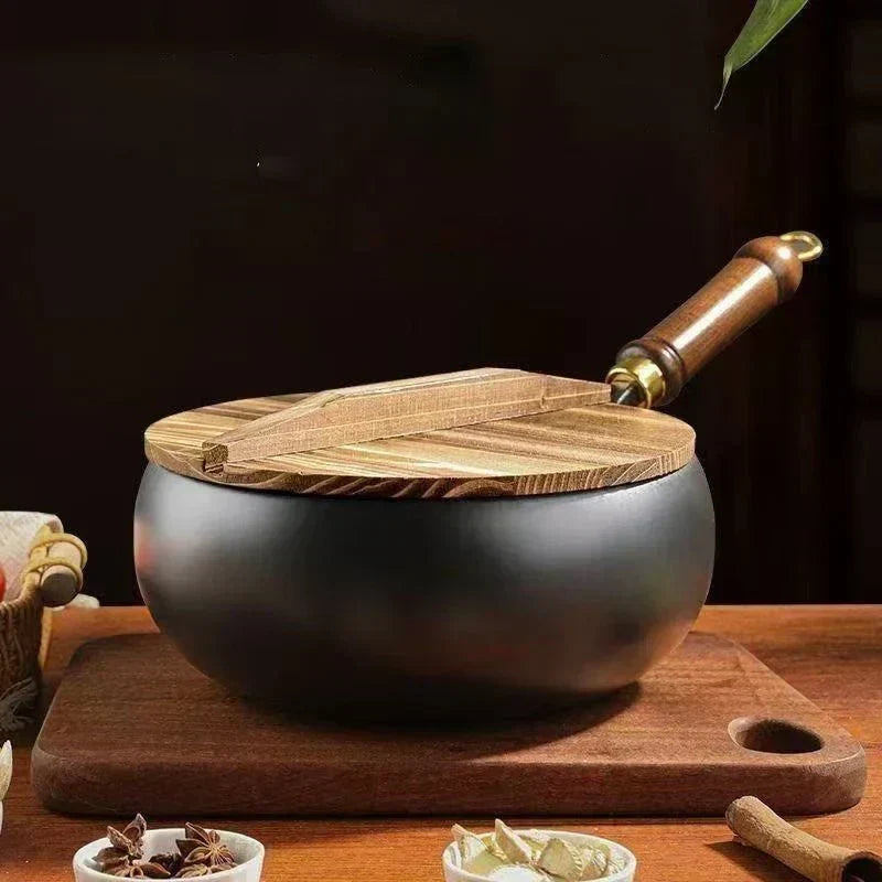 مقلاة ForgeRoot من الحديد الزهر المطروقة يدويًا — مقبض خشبي، وغطاء اختياري، 24/28 cm