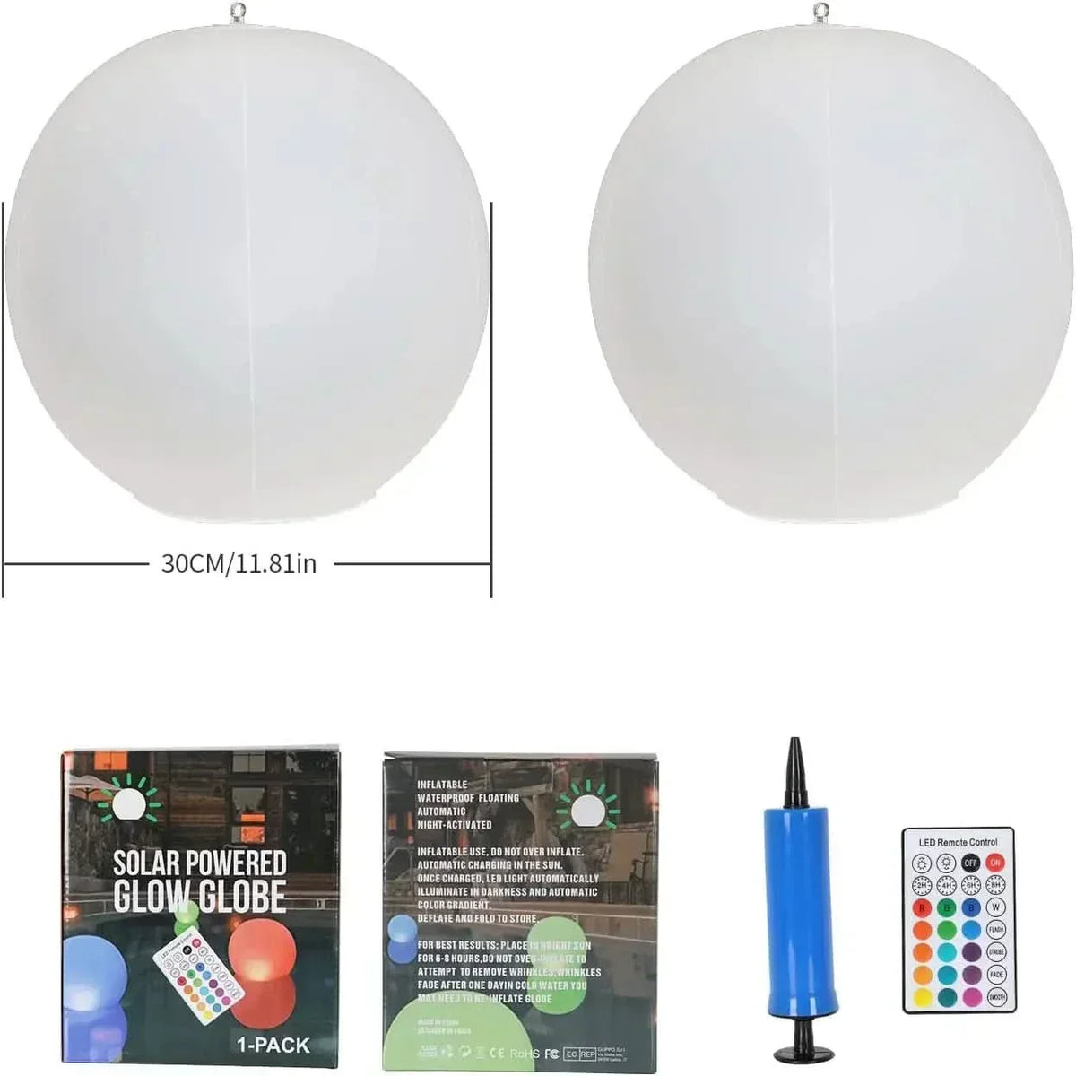 AquaGlow Orb schwimmende Solar-LED-Kugel — 16 Farbwechseloptionen, 4 Mustermodi