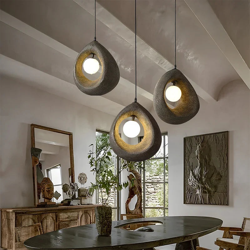 Hikari Resin LED Pendant Light in Japanese Wabi-Sabi Style